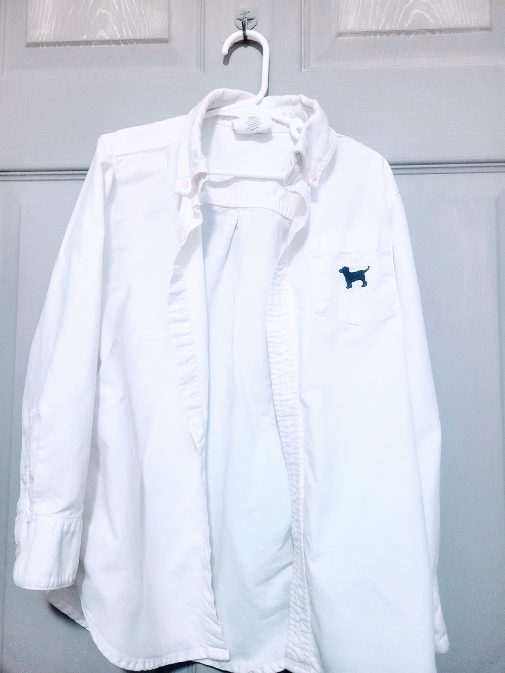 Crazy 8 White Button-Down Shirt with Navy Dog Embroidery Size 5/6